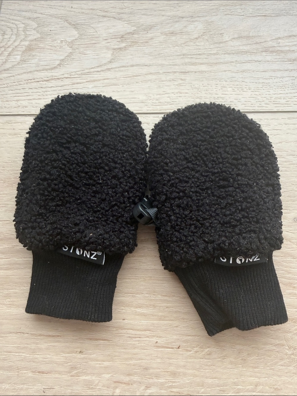 Stonz Baby Black Sherpa Mittens with Knit Cuffs